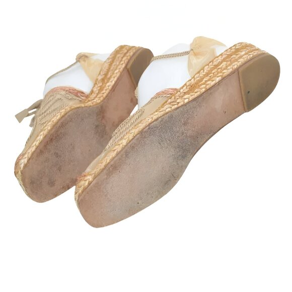 Stuart Weitzman Camel Tan Embroidered Mesh Lace Slingback Espadrilles Sandals 8 - Picture 9 of 10